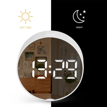 2020 Krog Led Ogledalo Budilke Digitalne Tabela Ura Noč Svetlobe Dremež S Temperaturo Elektronski Despertador Doma Dekor