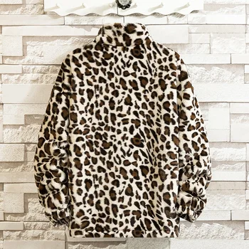 2020 Moški Leopard jakno Plašč Moški Jeseni, Pozimi Toplo Bomber Jakno Očarljivo Obleko Ulične Imitacija Krzna