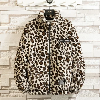 2020 Moški Leopard jakno Plašč Moški Jeseni, Pozimi Toplo Bomber Jakno Očarljivo Obleko Ulične Imitacija Krzna