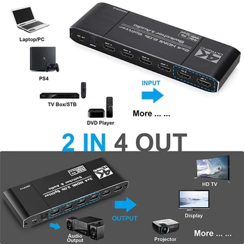 2020 Najboljše 4K HDMI 2.0 Stikalo Remote 2x4 HDR HDMI Preklop Avdio Napo Z IR 2x2 YUV 4:4:4 Stikalo HDMI 2.0 Za PS4 Apple TV