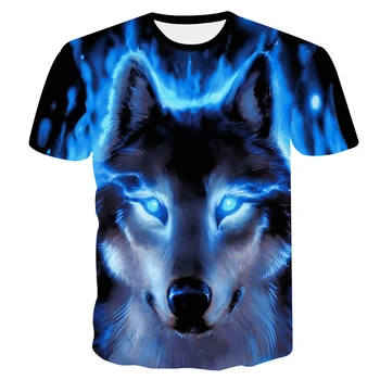 2020 Najnovejšo 3D Tiskanje Wolf prosto Živečih Živali Kul T-Shirt za Moške Kratka Sleeved Poletje Majica Divje Modnih Oblačil