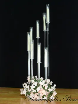 2020 Nov Prihod Jasno Akril Centerpieces Kristalno Candelabra Poročno Dekoracijo Namizni Dekor svijećnjak 8 Orožja, Svečnike