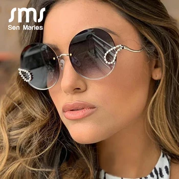 2020 Novi Kovinski Diamantno sončna Očala Ženske Luksuzne blagovne Znamke Krog Rimless Okvir sončna Očala Ženski Modni Očala UV400 Očala