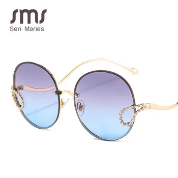 2020 Novi Kovinski Diamantno sončna Očala Ženske Luksuzne blagovne Znamke Krog Rimless Okvir sončna Očala Ženski Modni Očala UV400 Očala