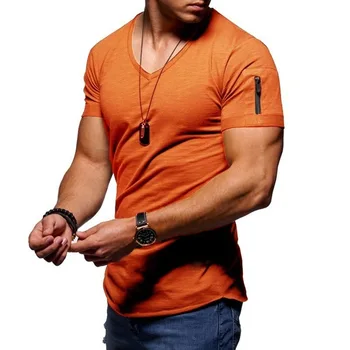 2020 novih moških Proti-vrat fitnes fitnes T-shirt poletje high street T-shirt kratek rokav priložnostne zadrgo bombaž vrh