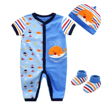 2020 Novorojenčka Unisex Oblačila Poletje Baby Romper 0-9M Bombaž, kratke rokave igralne obleke+Caps+Nogavice Obleke, fantje Nastavite Otrok pižami