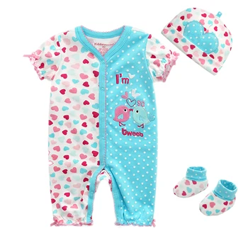2020 Novorojenčka Unisex Oblačila Poletje Baby Romper 0-9M Bombaž, kratke rokave igralne obleke+Caps+Nogavice Obleke, fantje Nastavite Otrok pižami