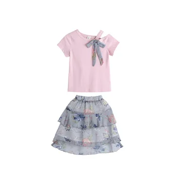 2020 poletje otroci dojencek Dekliška Oblačila Moda Lok T srajce Cvet Krila 2pcs roza Otrok Oblačila 3 4 5 6 7 8 10 11 12 13 leta