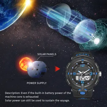 2020 Sončne Energije Ure Moških Večnamensko Športno Ure Dvojni Čas Kvarčne Ročne Ure Smael Reloj Hombre Relogio Masculino