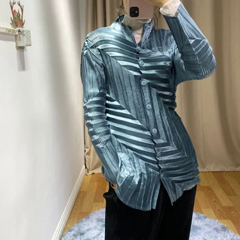 2020 spomladi in jeseni novih nezakonitih ženska majica Miyak Krat Moda velikosti stand-up ovratnik, dolgi rokavi slim majica Vezani 789