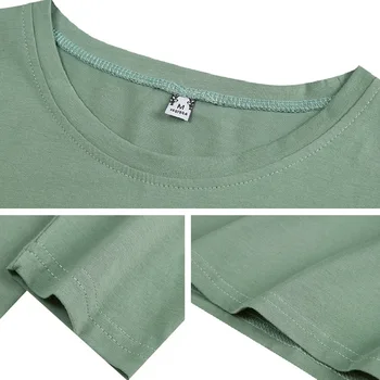 2020 Strip tiskanje Jeseni Svoboden Majica s kratkimi rokavi ženske Zimske O-Vratu Poln Rokav Bombaž modni T-Majice žensko Zelena Priložnostne Mehko Vrhovi
