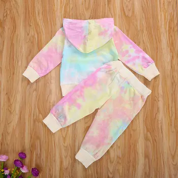 2020 Todder Otrok Baby Tie Dye Kompleti Oblačil Long Sleeve Hooded TopsLong Hlače Priložnostne Toplo CottonChildren Jesen Pomlad Obleke