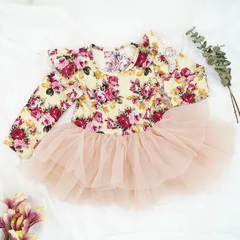 2020 Velikonočni Baby Girl Oblačenja Cvetlični Gaza Dolg Rokav Torto Obleka Princess Obleka, Otroška Oblačila 0-2Y E040