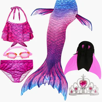 2020 VROČE Otroci Swimmable morska deklica Rep za Deklet Bikini Plavanje Proti Obleko morska deklica Kostum Z Monofin Krono