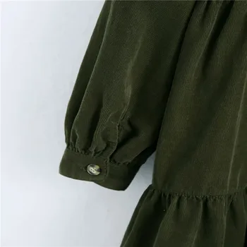2020 Za Elegantno Zelena Velvet Shirt Obleko Ženske Dolg Rokav Gumb Letnik Mini Obleke, Ženske Zimske Naguban Vestidos