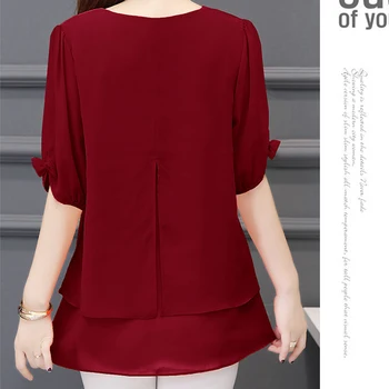 2021 korejskem Slogu Poletje Kratek Rokav Bluzo Ženske Priložnostne Plus Velikost L-5XL Šifon Majice za Ženske, Rdečo Bluzo in Vrhovi 3726 50