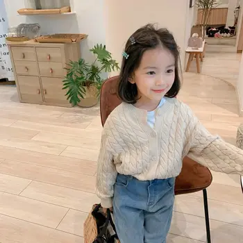 2021 korejski moda dekle pulover jopico sodijo oblačila za otroke, sladko, toplo luštna punca pleteni puloverji otroci vrhovi