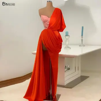 2021 Novih Formalnih Obleke za Ženske Stranka Vestidos De Fiesta Eno Ramo Oranžna Šifon Ljubica Seksi Režejo Dolgo Večerno obleko