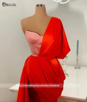 2021 Novih Formalnih Obleke za Ženske Stranka Vestidos De Fiesta Eno Ramo Oranžna Šifon Ljubica Seksi Režejo Dolgo Večerno obleko
