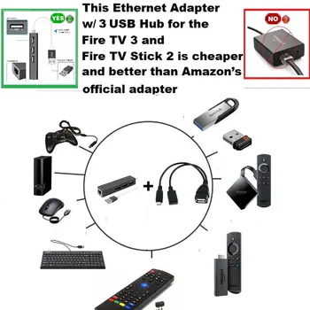 2021 NOVO 3 ZVEZDIŠČE USB LAN Ethernet Adapter + OTG KABEL USB za OGENJ, PALICA 2. GEN ALI OGENJ TV3
