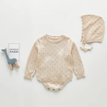 2021 Pomlad Pletenje Babywear Moda Novorojenega Dojenčka Baby Set Bodysuit+Klobuk 2pcs Bombaž Jumpsuit Trdna Baby pleteninah