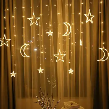 220V LED Luna Star Lučka Božič Garland Niz Luči Pravljice Zavesa Svetlobe na Prostem Za Ramadana Počitnice svate, Dekoracijo