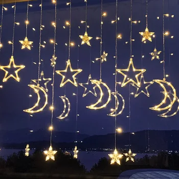 220V LED Luna Star Lučka Božič Garland Niz Luči Pravljice Zavesa Svetlobe na Prostem Za Ramadana Počitnice svate, Dekoracijo
