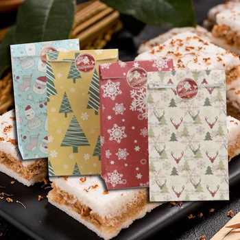 24pcs Božič Kraft Papir za Vreče Božič Nalepke Nastavite Fox Losa, Darilni Papir Vrečko Nalepke Božič Sladkarije Hrane Piškotki Pakiranje papirnate Vrečke