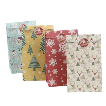 24pcs Božič Kraft Papir za Vreče Božič Nalepke Nastavite Fox Losa, Darilni Papir Vrečko Nalepke Božič Sladkarije Hrane Piškotki Pakiranje papirnate Vrečke