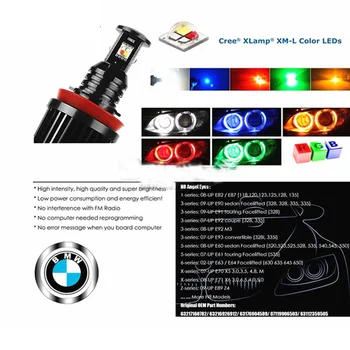 2pcs Angel Eyes H8 RGB Wifi Mutil barvni Led Marker Luči canbus za BMW E60 X5 E70 X6 E71 E90 E91 E92 M3 E89 E82 E87