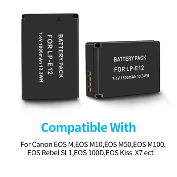 2Pcs LP-E12 LPE12 LP-E12 Baterijo Fotoaparata+LCD USB digitalni Polnilec za Canon M 100D Poljub X7 Rebel SL1 EOS M10 EOS DSLR M50
