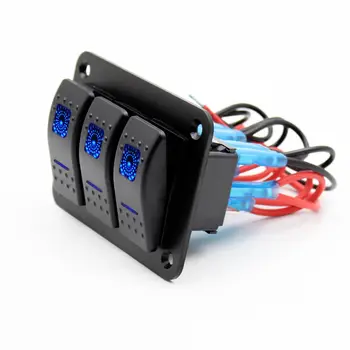 3 Banda Dvojno LED svetilka Rocker Switch Plošča 12V in 24V odklopniki pre-žično Bar Avto Prikolica Čoln Modra s CE-certificiranje