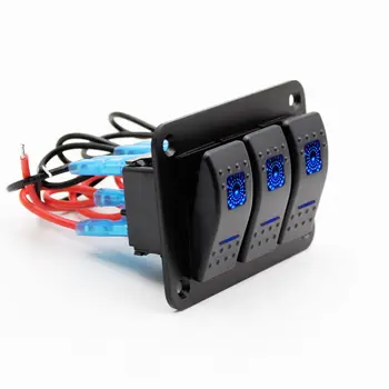 3 Banda Dvojno LED svetilka Rocker Switch Plošča 12V in 24V odklopniki pre-žično Bar Avto Prikolica Čoln Modra s CE-certificiranje