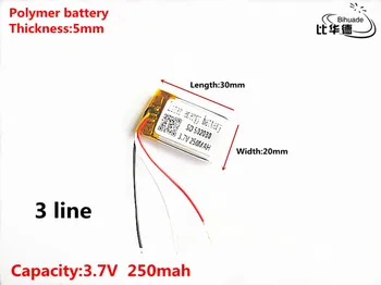 3 linije Dobro Qulity 3,7 V,250mAH,502030 Polimer litij-ionska / Litij-ionska baterija za IGRAČE,MOČ BANKE,GPS,mp3,mp4