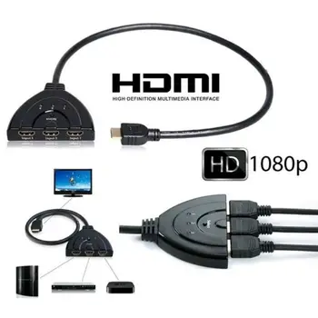 3 Port Splitter Adapter Mini Kabel HDMI-združljiv Preklopnik Pretvornik 3 V 1, Iz Port Hub za PS3 PS4
