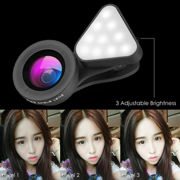 3-V-1 Clip-On Nastavljiva LED Fill-V Luči 15X Makro/Širok Objektiv Nastavljen Strokovno Selfie Ustreza Za iPhone Za Tablični računalnik Samsung