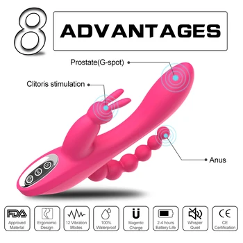 3 v 1 G-Spot Zajec Analni Dildo, Vibrator za Odrasle Sex Igrače z 10 opozarjanje z Načini za Ženske Polnilna Klitoris Vagine Stimulato