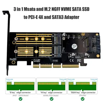 3 v 1 Msata PCIE M. 2 NGFF NVME SATA SSD da PCI-E 4X SATA3 Apapter Računalnik Razširitvenih Kartic Za Bitcoin Litecoin Za BTC Rudarstvo