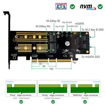 3 v 1 Msata PCIE M. 2 NGFF NVME SATA SSD da PCI-E 4X SATA3 Apapter Računalnik Razširitvenih Kartic Za Bitcoin Litecoin Za BTC Rudarstvo