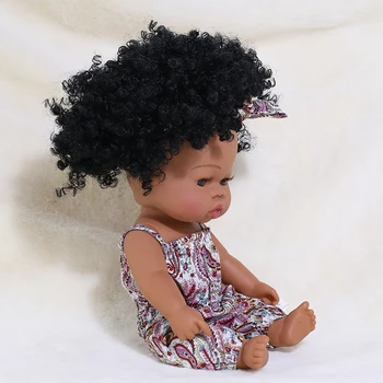 35 CM Mehke Silikonske Baby Doll Bebes Prerojeni Igrače Afriške Veren Prerojeni Malčke Baby Lutke Črne Kodraste Lase Kopel Predvajaj Igrače Darila