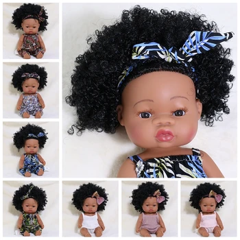 35 CM Mehke Silikonske Baby Doll Bebes Prerojeni Igrače Afriške Veren Prerojeni Malčke Baby Lutke Črne Kodraste Lase Kopel Predvajaj Igrače Darila