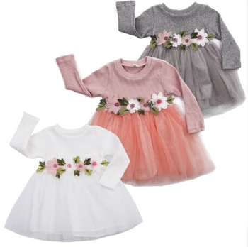 3Colors-1Pcs Baby Dekleta Oblačenja Srčkan Cvet Rojstni Princesa Pageant Prom Oblačenja 3M-3Y