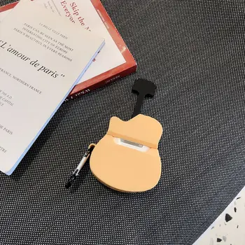 3D Kitara Primeru Za Airpods Srčkan Silikonski Bluetooth Slušalke Zaščitni ovitek Za Apple Airpods 2 1 Pribor z Keychain