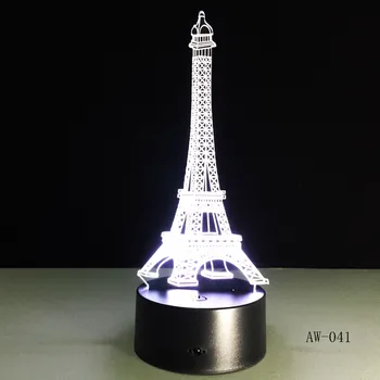 3D Noč Svetlobe 7 Barvo Eifflov Stolp Namizno Svetilko Remote Touch USB LED Nočna Lučka Doma Dekor Božično Darilo Za Otroke AW-041