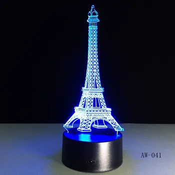 3D Noč Svetlobe 7 Barvo Eifflov Stolp Namizno Svetilko Remote Touch USB LED Nočna Lučka Doma Dekor Božično Darilo Za Otroke AW-041