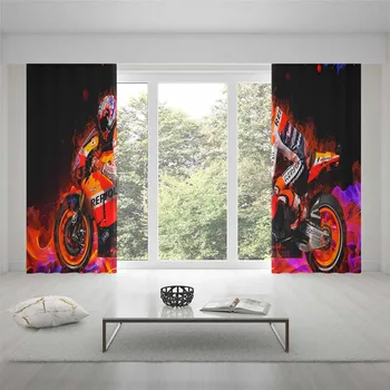 3D Okna Zavese Motocikel Tiskanja za dnevno Sobo Posteljni Sobi Doma Dekor Tapiserija, Stenske Preproge Draperije Cotinas