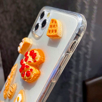 3D Srčkan Jasno Hrane Pizza Kruh, Sladoled Primeru Telefon Za iPhone 11Pro Primeru SE XR XS MAX 7 8 6 Plus Pregleden Mehko Bleščice Pokrov