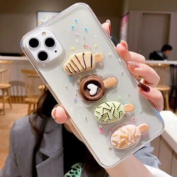 3D Srčkan Jasno Hrane Pizza Kruh, Sladoled Primeru Telefon Za iPhone 11Pro Primeru SE XR XS MAX 7 8 6 Plus Pregleden Mehko Bleščice Pokrov