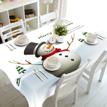 3D Srčkan Snežaka Prtom Vesel Božič Pozimi Sneg Scene Nepremočljiva Zgostitev Pravokotne in Okrogle Mize Krpo za Poroko