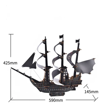 3D Uganke Montaža Lesenih Jadrnico DIY Pirat Black Pearl Ladje Model Doma Dekoracijo Čoln Otroci Igrače Darilo Sestavljeni Leseni Kit
